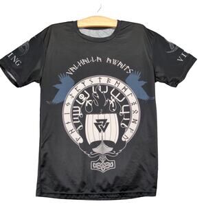 Viking Graphic T Shirt Mens Size M Black Valhalla Awaits Odin Huginn Muninn